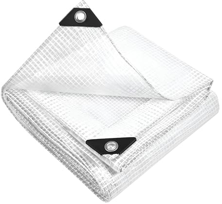 6m x 6m Clear Leno Tarpaulin - Heavy-Duty Waterproof 100 GSM Reinforced Transparent Tarp Sheet with Mesh Support, Rubber Strengthened Corners - UV‑Resistant Cover for Garden, Greenhouse, Groundsheet