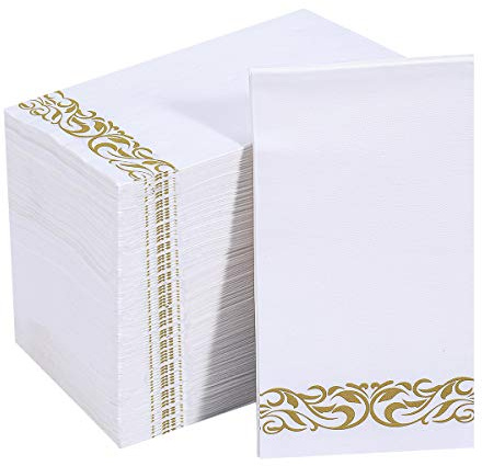 Vplus 200 Pack Paper Napkins Guest Towels Disposable Premium Quality 3-ply Dinner Napkins Disposable Soft, Absorbent, Perfect for Kitchen, Wedding, Parties, Dinners or Events (Gold)