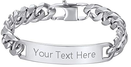 Richsteel personalisierter Silber Damen Armband Edelstahl Freundschaftsarmband mit Gravur Glänzend Poliert 19cm mit Geschenkebox