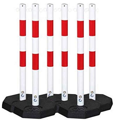 Flexibarrier Pfosten und Kettenabsperrung, Stahl, inkl. 25 m Kunststoffkette (6 Stück, Rot/Weiß)