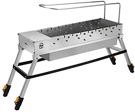 Barbacoa Portátil Asador Parrilla de carbón de leña Cepillada Acero inoxidable Charcoal Shish Kebab Grill BBQ Grill 2 Estantes de asado de asado de asado para jardín Camping del patio trasero Parrilla