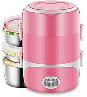 SMSOM Electric Food Heater, Portable Lunch Box with Stainless Steel Bowl and Plate,Ceramic Inner Food Steamer for Office and Home (Color : Pink)