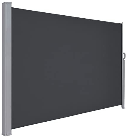 LARMNEE Seitenmarkise ausziehbar, 190 x 350 cm, Sichtschutz, Sonnenschutz, Seitenrollo, Blickdicht, Garten, Terrasse, Balkon, Anthrazit