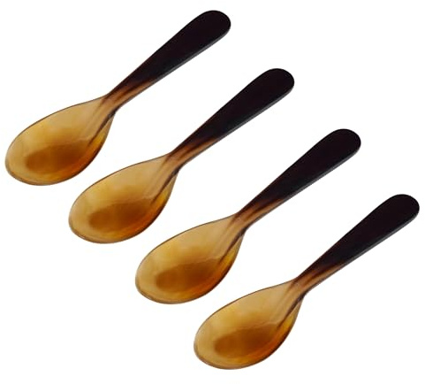 Cucchiaio in Corno di Bufalo Mythrojan, grande con finitura lucida, cucchiaio da cena, cucchiaio da servizio, cucchiaio per mescolare cocktail, cucchiaio artigianale naturale - Confezione da 4