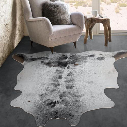 Guyi Rare Kuhfell-Teppich, rustikal, schick, Western-Teppich für Schlafzimmer, Wohnzimmer, Esszimmer, brauner Tierteppich, Kuhdruck, rutschfest, 1,4 x 1,6 m