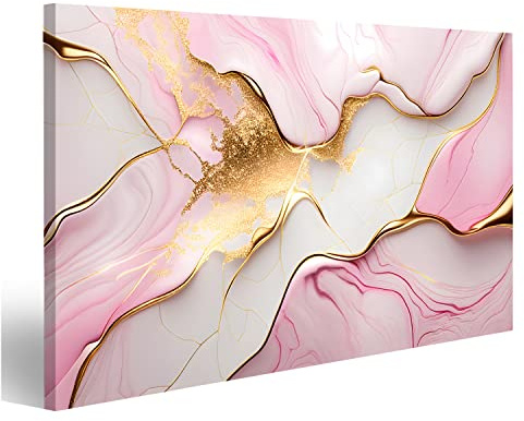 islandburner Bild auf Leinwand Rosa Gold Marmor Abstrakter Hintergrund Flüssig Design Hell Azurblau Töne Rosa G Bilder Wandbilder Poster IMVT-1P