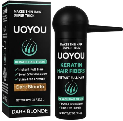UOYOU Dunkelblond Haarfasern für dünner werdendes Haar, 27.5 g Flasche mit Applikator,Natürliche Keratin-Haarfasern Concealer für Haarausfall für Männer und Frauen,Haaraufbaufasern Puder [Dunkelblond]