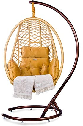 Nimaxes XXL Premium Hängesessel Comfort Set Gold – Hängeschaukel/Hängestuhl Inkl. Kissen, Hängestuhl Korb, Abdeckung, handgefertigten Halstuch