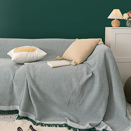 Homxi Sofaüberwurf 3 Sitzer,Couch Überzug Universal Einfarbig Sofaüberwurf Decke Leinen Sofa Handtuch Grau Grün Sofahusse Universel 180x340CM