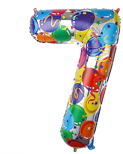 Ponmoo Foil Globo Número 7 Multicolor 40 (101cm), Inflable Helio o aire, Gigante Numeros 0-9, 10-19, 20-29, 30-100, Grande Globos Decoración para La Boda Aniversario y Cumpleaños Fiestas