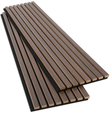 Bobobier Wood Slat Wall Panel,2 Pack 3D Acoustic Wood Wall Panels,47.2” x 12.8” Wood Slat Acoustic Panels for Interior Wall Decorative,Living Room,Bedroom,Kitchen - Natural Walnut
