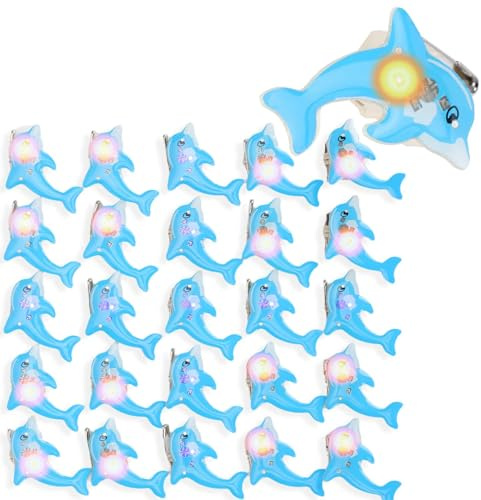 25Stück LED Leuchtbrosche, Blinkende Delfin Anstecknadeln, Energiesparende Leucht Broschen mit blinkendem Licht, Niedliche Cartoon Anstecker für Party, Weihnachten, Halloween, Festdekoration