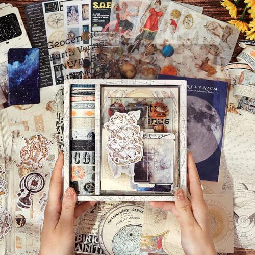 NOGAMOGA Bullet Journal Zubehör Set, Weltraum und Galaxie Junk Journal Zubehör mit Washi Tape, Sticker, A6 Notizbuch, Ästhetisches Journal Scrapbook Zubehör, Bastel-Geschenk für Erwachsene Anfänger