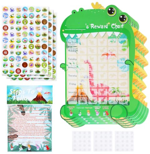 GWHOLE 5 Pack Potty Training Reward Chart with 231 Stickers and Tips Guide | Dinosaur Toilet Training for Toddlers Girls Boys, Wipe Clean