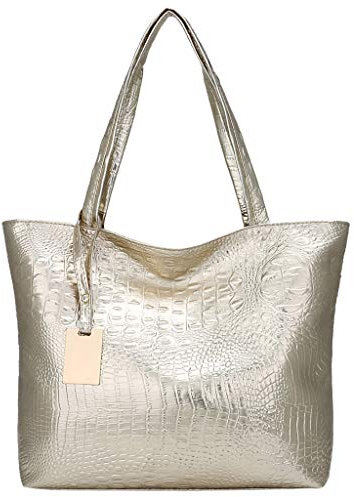 2024 – Damen Capacity Fashion Schulter Damen Handtasche Solide Große Einkaufstaschen Kappe Herren Schwarz, gold, Einheitsgröße