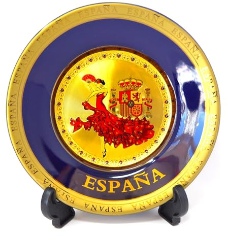 15.5cm Plato Decorativo de Cocina española, decoración de Paredes Interiores. España. colgado en la Pared. bailaora de Flamenco español. Vestido de Lunares. Abanico sevillana