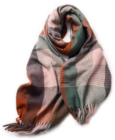 BISONBLUE Schal Schals Damen Herren Halstuch Mütze Schal Mit Regenbogen-Kontrast, Kariert, Fransen, Warmer Und Verdickter Hals, Herbst- Und Winterschal Für Damen