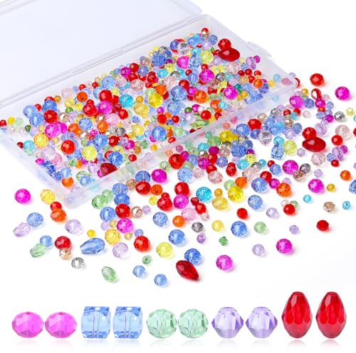 XIANNVXI 800pcs Faceted Glass Beads 4/6/8mm Mixed Colourful Coloured Beads for Jewellery Making