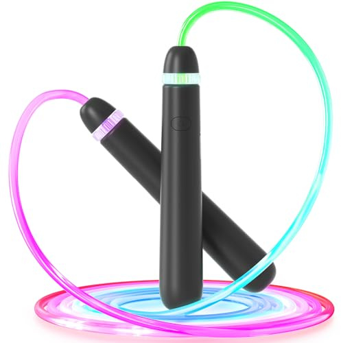 ACHDOFITS LED-Springseil für Kinder, verstellbar, leuchtend, bunt, für Jungen, Mädchen, Erwachsene, Fitness und Workout