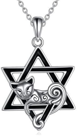 VONALA Davidstern Katzenhalskette für Frauen Sterling Silber Jüdischer Stern Halskette Davidstern Anhänger Wiccian Schmuck Geschenke (Katzenhalskette)
