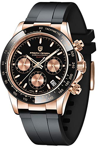 Pagani Design Klassische Quarzuhr für Herren, Japanisches Uhrwerk VK63, Keramik-Lünette, Edelstahl, wasserdicht, Business Sport, Chronograph Datum