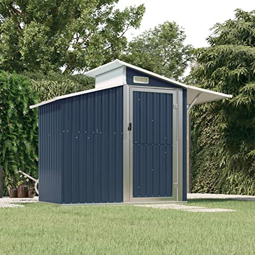 Homgoday Geräteschuppen Gartenhaus aus Blech Gerätehaus Geräteschuppen Gartengeräte Anthrazit 270x130x208,5 cm Stahl verzinkt Möbel