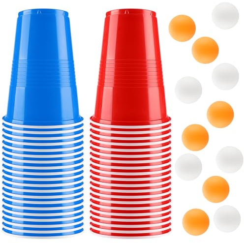Bierpong Becher Set, Beer Pong Becher Enthält 12 Tischtennisbälle und 40 Becher , 500ML Beerpongbecher, Wiederverwendbare Partybecher für Weihnachten Party Geburtstag Festivals Hochzeit Camping
