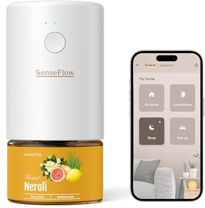 SenseFlow Essential Oil Diffuser Waterless Ultrasonic Smart Wi-Fi SF101S - 100% Plant-Based, LED Light, Adjustable Modes, 100㎡ Covers, 120-Day Scent - Air Freshener & Aromatherapy - Neroli