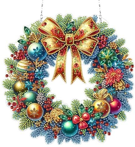 Generisch Diamond Painting Weihnachten Girlande Kranz Set, Diamant Painting Weihnachten Hängeschild, Weihnachtlicher Diamantmalerei-Kranz mit Kette, Weihnachtsschmuck Basteln