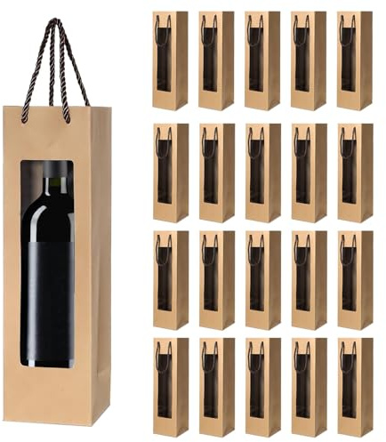 Borsa regalo per vino, con finestra trasparente e manici, borsa riutilizzabile per bottiglie di fiori, per matrimoni, Natale, feste (marrone)