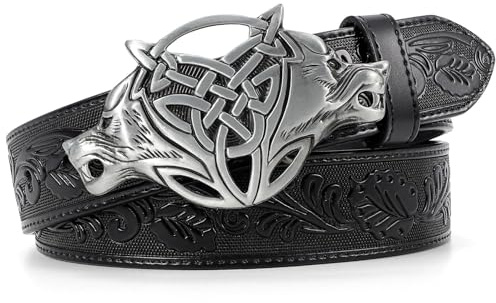 SANSTHS Cowboy gürtel für Männer und Frauen, Western-Schnallengürtel, cowboy gürtel herren aus geprägtem Leder für Jeans, Weihnachtsgeschenke, Gürtel