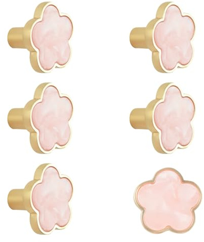 MOROBOR Pomos decorativos para armario de cocina, diseño de flores rosas, paquete de 6 tiradores creativos para cajones de muebles, armarios, puertas, tiradores de un solo agujero, pomos de aleación