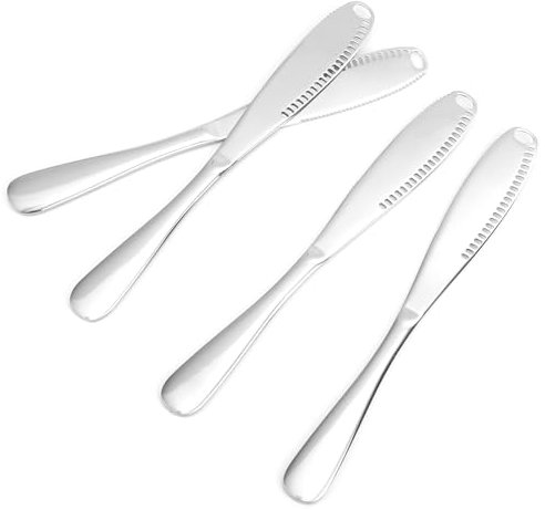 Gosknor 4 Teiliges Buttermesser, Butterstreichmesser mit Löchern und Zacken 3 in 1 Buttermesser Butterstreichmesser aus Edelstahl für Käse Butter Marmelade