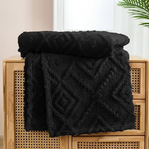 WONGS BEDDING Coperta soffice, 150 x 200 cm, colore nero, crema, calda coperta in pile, per divano, ufficio, ragazza