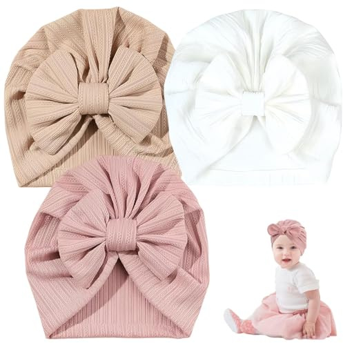 3 Stück Babymütze Neugeborene, Baby Mütze, Stirnband Baby Mädchen, Babymütze, Weiche Mütze Mädchen Mit Schleife Für Girl Und Monate Neugeborene Kleinkinder