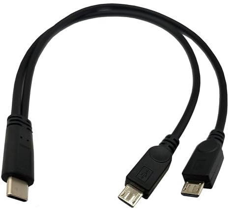 Haokiang Halokny USB C Splitter Charge Cable,1 Feet USB Type C Male to 2 Dual Micro Male Y Splitter Extension Charging Cable(Only for Charging)