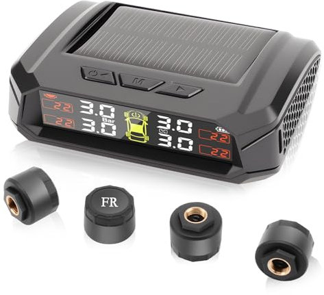 Avutrel TPMS Sistema di Monitoraggio,della Pressione degli Pneumatici con Ricarica Solar/USB,per Camper, SUV, Monovolume, Rimorchio,4 Sensori Esterni (72psi/5bar)