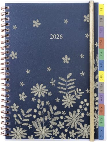 Agenda Settimanale 2026 A5 Verticale, Planner con Divisori Mensili, Orari, Note, Contatti, Tasca Interna, Gennaio a Dicembre, Spirale Pianificatore Diario per Scuola Lavoro Famiglia(Multilingue)