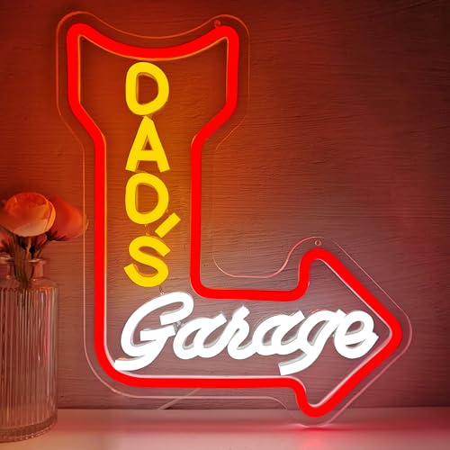 hhuohuona Dads Garage Insegna al neon dimmerabile vintage cartelli da garage curva freccia led segno Papas Workshop luci al neon festa del papà garage regali per auto ragazzi papà