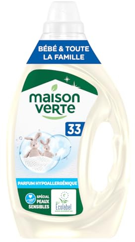 Maison Verte Lessive Liquide Bébé & Famille 33 Lavages Hypoallergénique | lessive, liquide, ecolabel, bébé & famille, peaux sensibles, parfum hypoallergénique, efficace dès 20°C, sans conservateurs