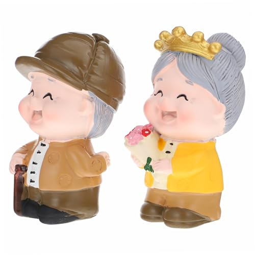 HIAKDOFT Figuras de Resina Diseño Elegante y Creativo de Pareja de Abuelos para Decoración de Tartas, 2 Piezas para Decorar Pasteles en Casa U Oficina