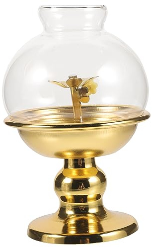 Cabilock Vintage Kerosinlampe mit Glasabdeckung Winddichte Öllampe für Innen Verstellbare Chinesische Öllicht Dekoration Hoher Metallständer für Tempel Hochzeit und