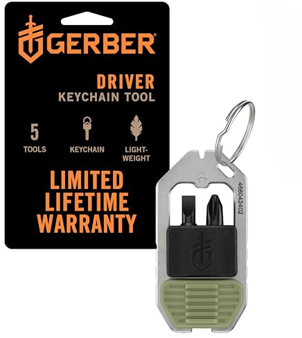 Gerber Gear Driver Keychain 5-in-1 Multitool, Clips to Pocket or Keychain with Pry Bar, Phillips and Flat Head Screwdriver Bits, and Bottle Opener, Lightweight EDC Gear for Everyday Carry, Baltic Haze