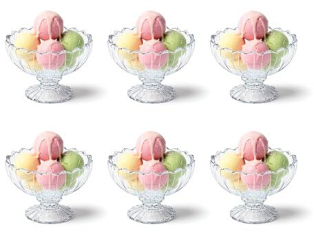 Ensemble de 6 Bols à Dessert en Verre, 138 ml, Coupes à Glace Transparentes, Bols à Sundae, Verrines pour Cocktail de Crevettes, Bols à Trifle pour Glace, Desserts, Pudding, Apéritif, Salade, Fruits