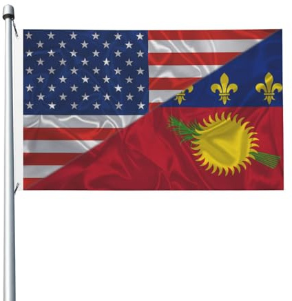Drapeaux De Jardin Amérique Et Guadeloupe Triangle De La Guadeloupe Drapeau Fierté Decoration Bannière Jardins Résistant Drapeaus Décoratif Pour Balcon Défilé Fête 90X152CM