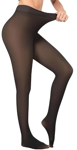 Gueop Thermo Strumpfhose Damen Winter Gefütterte Strumpfhose Damen Thermo Leggings Damen mit Fleece Bauchweg Warme Gefälschte Durchscheinend Thermostrumpfhosen Dicke Plüsch Schwarze Strumpfhosen