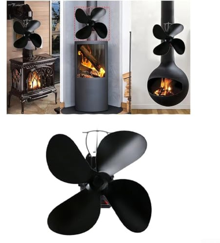 Ventola per stufa alimentata a calore con funzionamento silenzioso sotto i 26 dB, design a quattro pale in lega di alluminio per una migliore circolazione del calore, adatta per stufe a legna