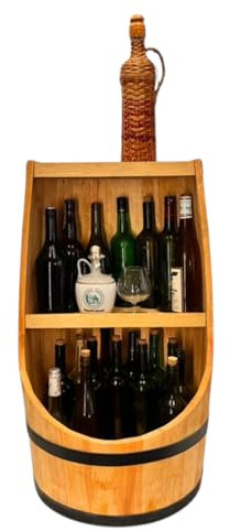 weeco Fassbar in Heller Eichenfarbe. Stilvolle Hausbar aus Holz, Exklusive Weinfass mit Regal. Höhe 80x43cm - Hersteller. Vintage deko bar möbel. Wein Whisky Bier Gin Regal