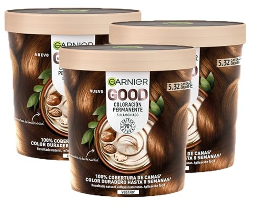 Garnier Good Pack 3 5.32 Castaño Golden Hour Sin Amoniaco | Coloración Permanente, Enriquecida con Aceite de Oliva, Sin Amoniaco, 90% Origen Natural, Garnier Good