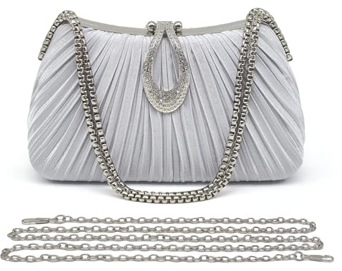 Pahajim Bolso Clutch de Fiesta Elegante Cartera de Mano Mujer Bolso Invitada Boda de Pedreria para Noche Ceremonia Banquete (Plata)
